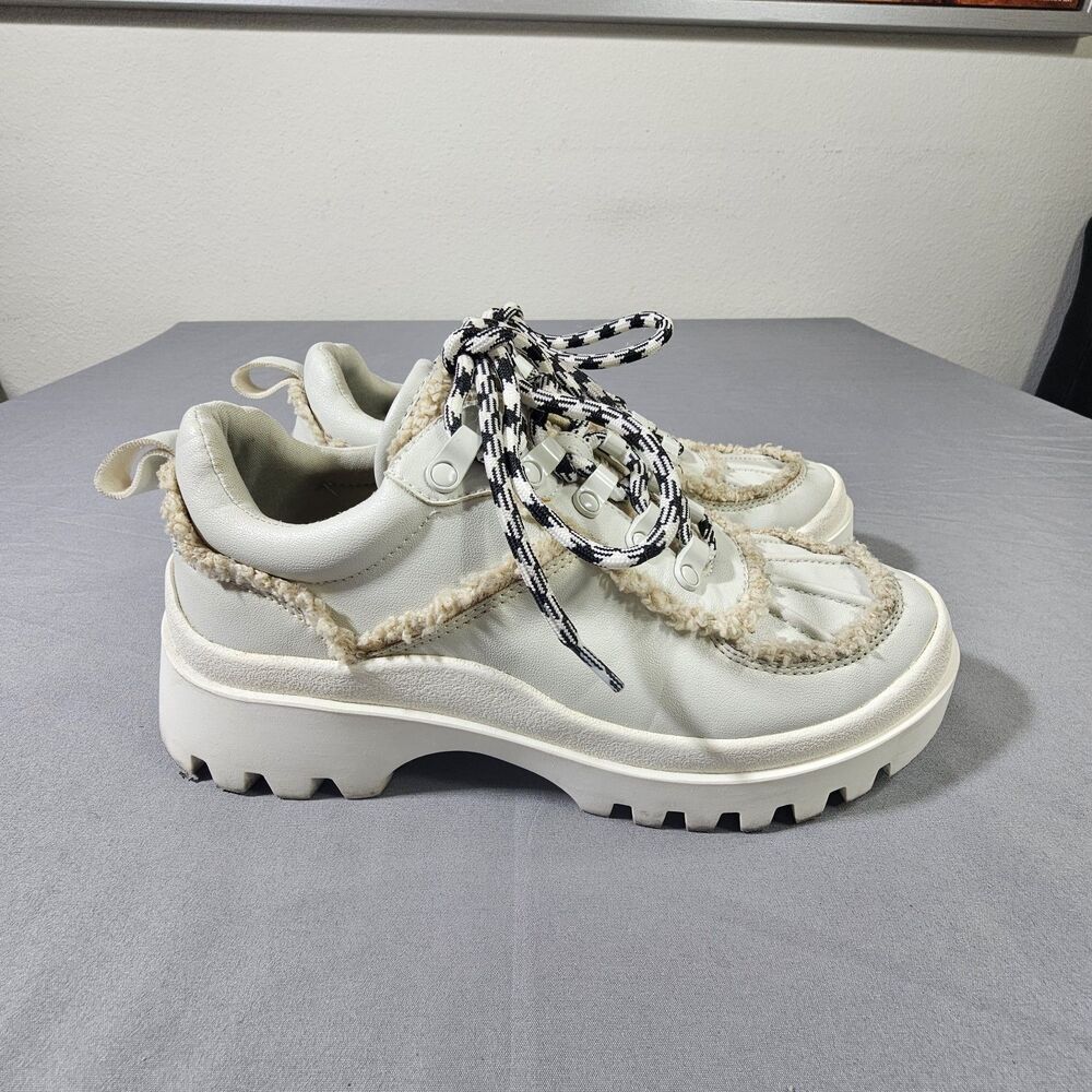 Charles & Keith Sports Capsule White Platform Sneakers Fur Trim EU 35 US 5 Retro